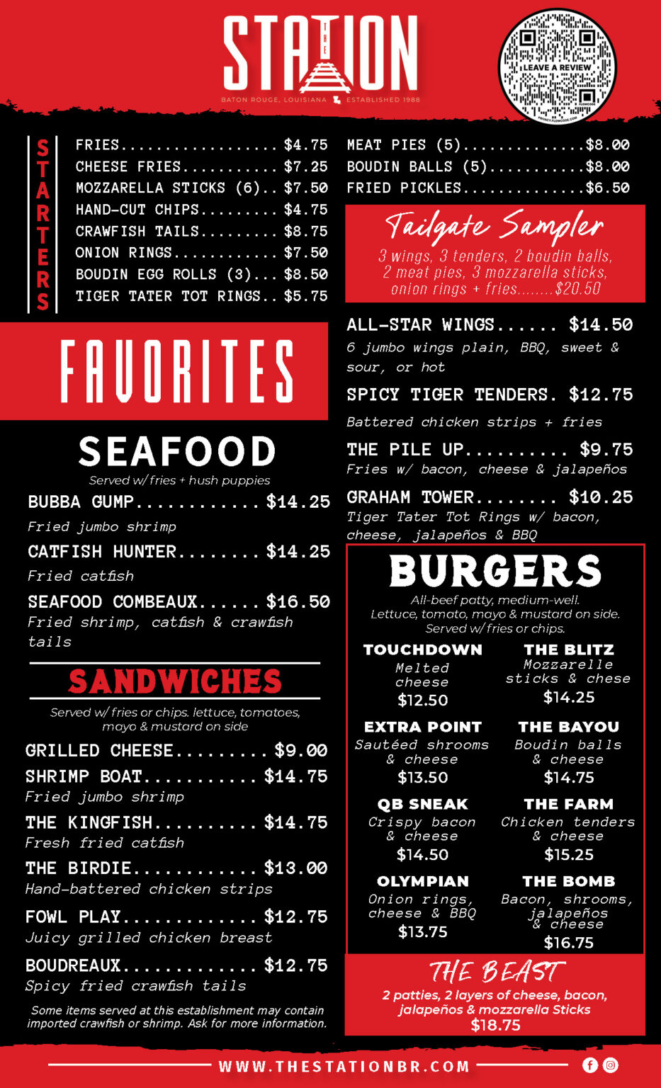Food Menu - The Station Baton Rouge