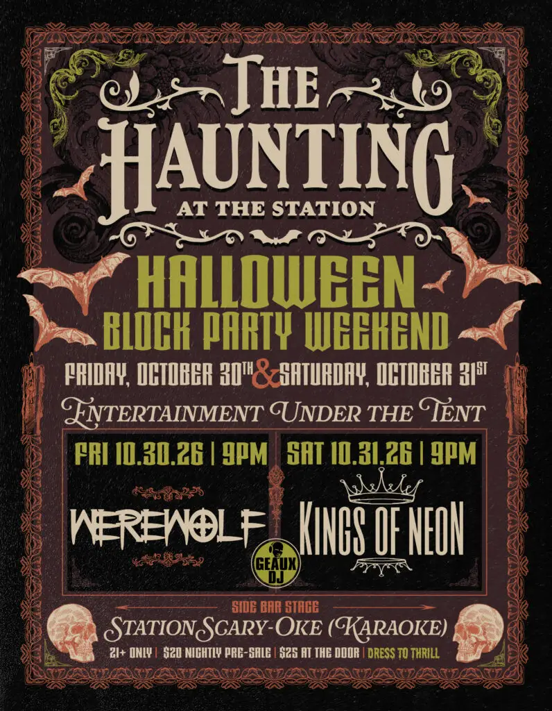 Flyer for Baton Rouge Halloween Block Party at The Station
