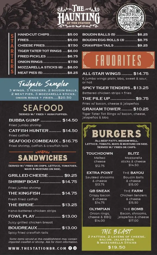 Halloween Food Menu at The Station Baton Rouge